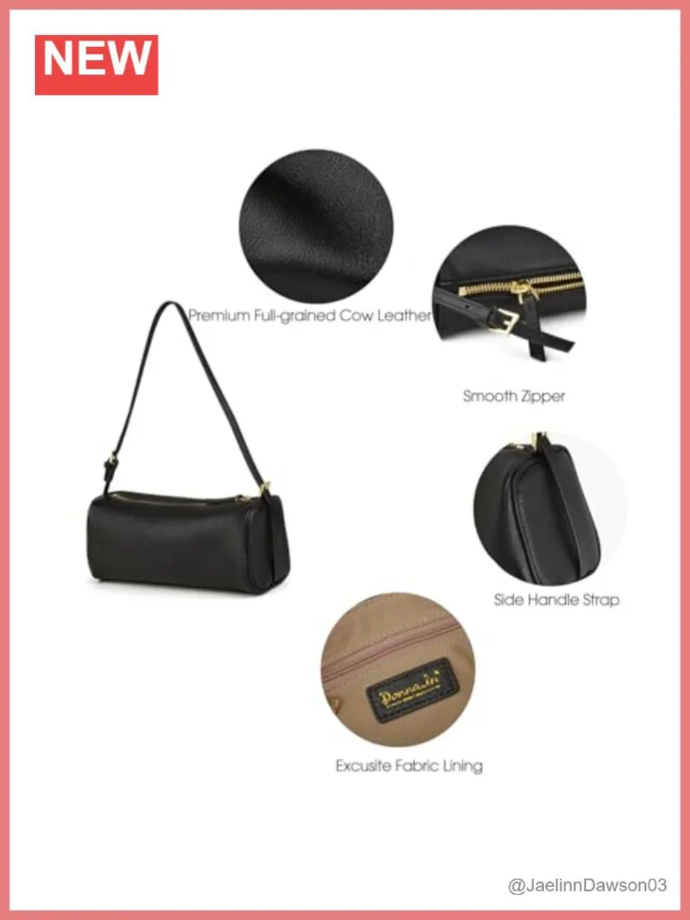 Premium Full Grained Leather Hobo Barrel Crossbody Bag with Adjustable Strap